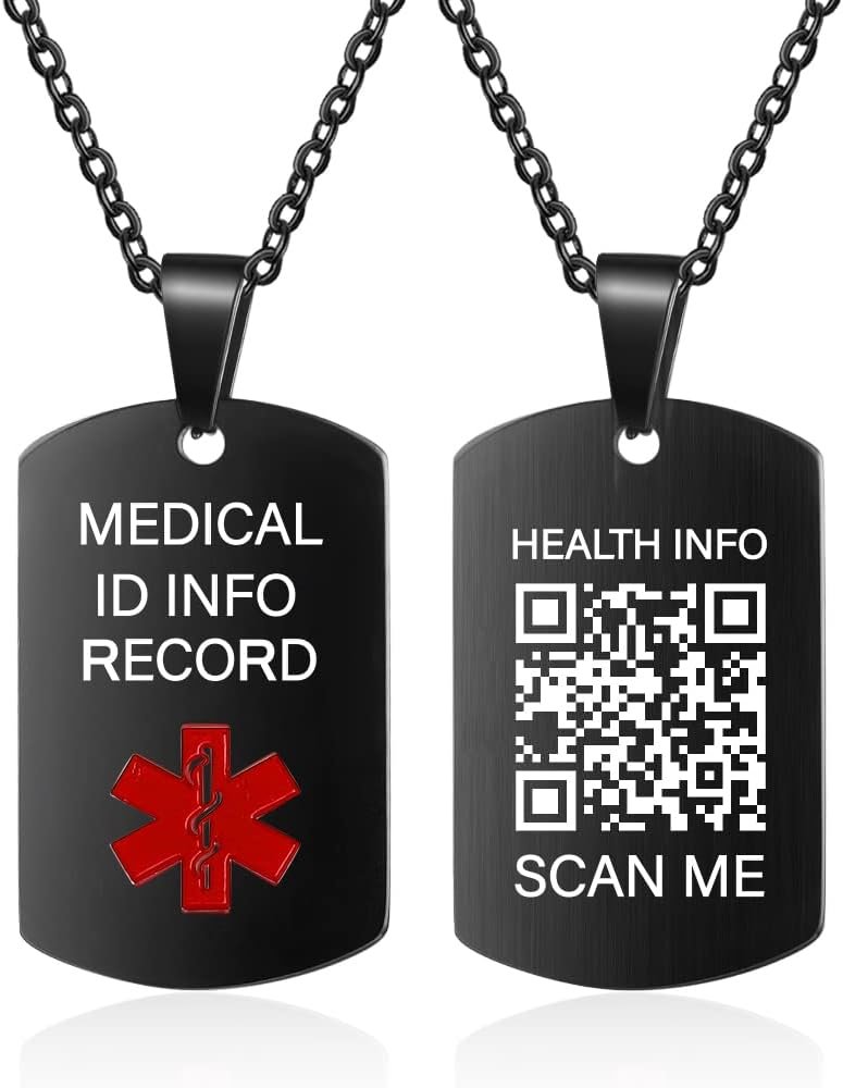 Theluckytag Medical Alert Necklace for Men Women Kids - 19 Stainless Steel Medical Necklace Engraved QR Code Medical ID Necklace - More Space Custom Online Emergency Medical Info