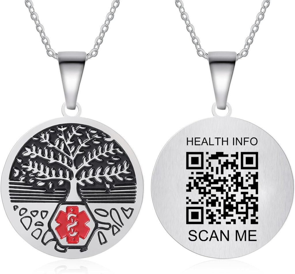 Theluckytag Medical Alert Necklace for Men Women Kids - 19 Stainless Steel Medical Necklace Engraved QR Code Medical ID Necklace - More Space Custom Online Emergency Medical Info