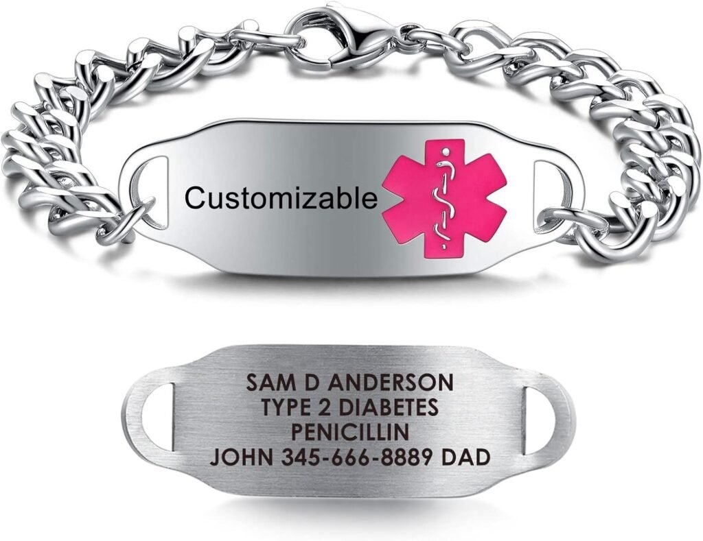 JF.JEWELRY Personalized Medical ID Bracelets for Women  Men | Customizable Stainless Steel Medical Bracelet | Allergy Diabetic Medical Alert Bracelet