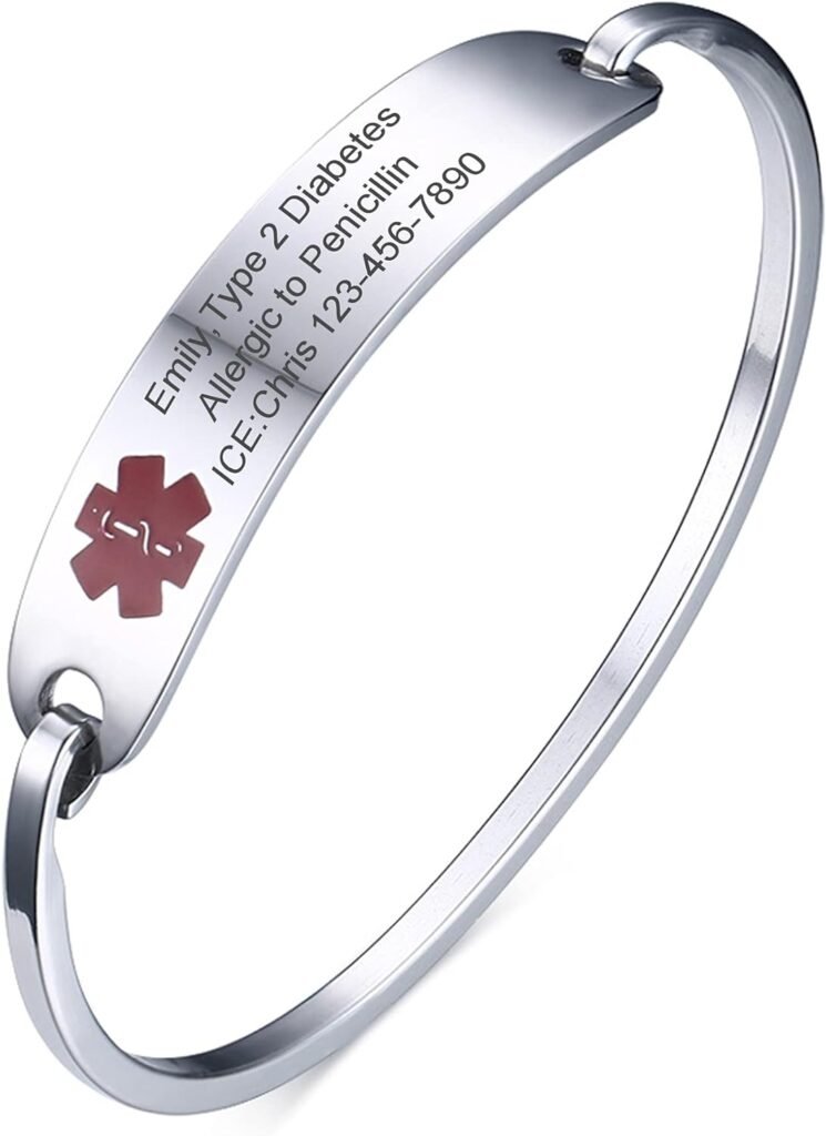 VNOX Free Custom Engraving-Stainless Steel Medical Alert ID Bangle Bracelet