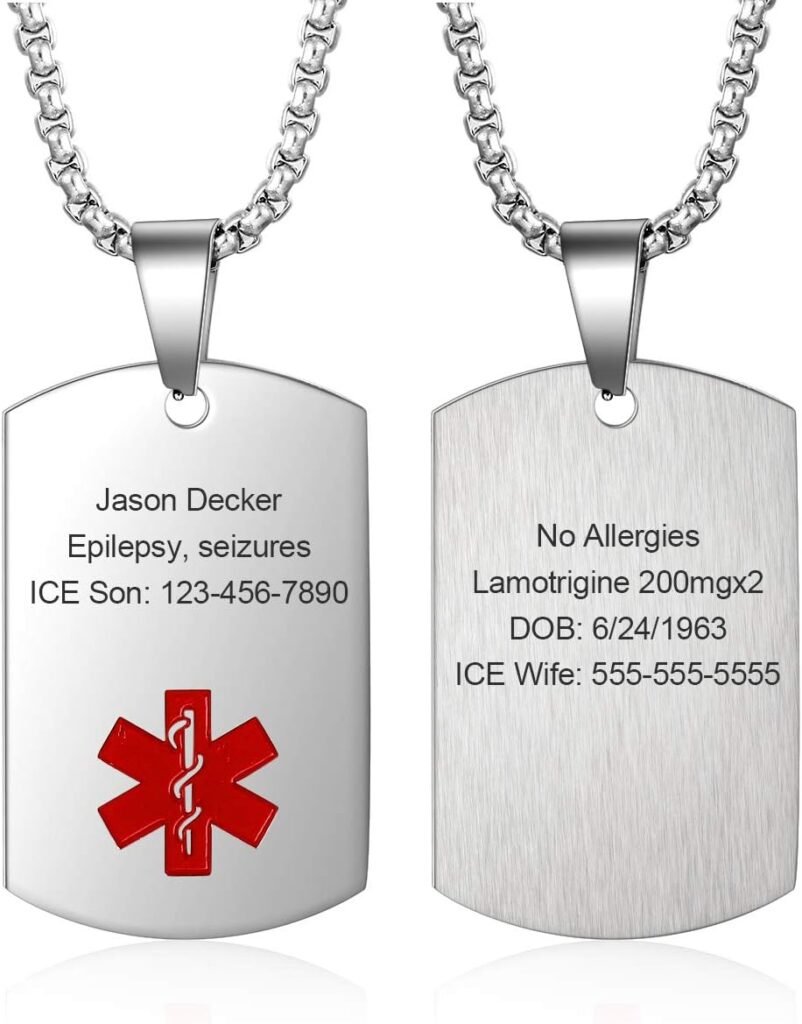 LanM Medical Alert Necklace for Men Stainless Steel Engraved Medical ID Tag for Women Emergency Med Alert Necklace for Men  Women Medical Alert Jewelry
