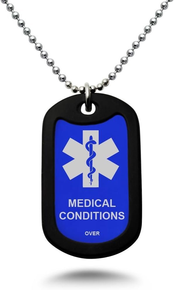 Kriskate  Co. Custom Engraved Medical Alert ID Aluminum Dog Tag Necklace with Stainless Steel bead Chain MADE IN USA