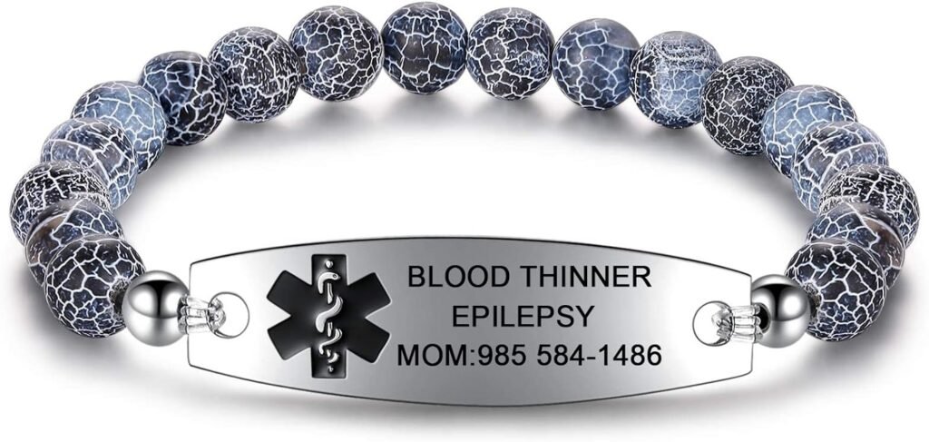 Medical Alert Bracelets for Women Men | Personalized Custom Medical ID Bracelet Beaded Link Medical Bracelet (5.5-8.5 Inches, Size Optional)