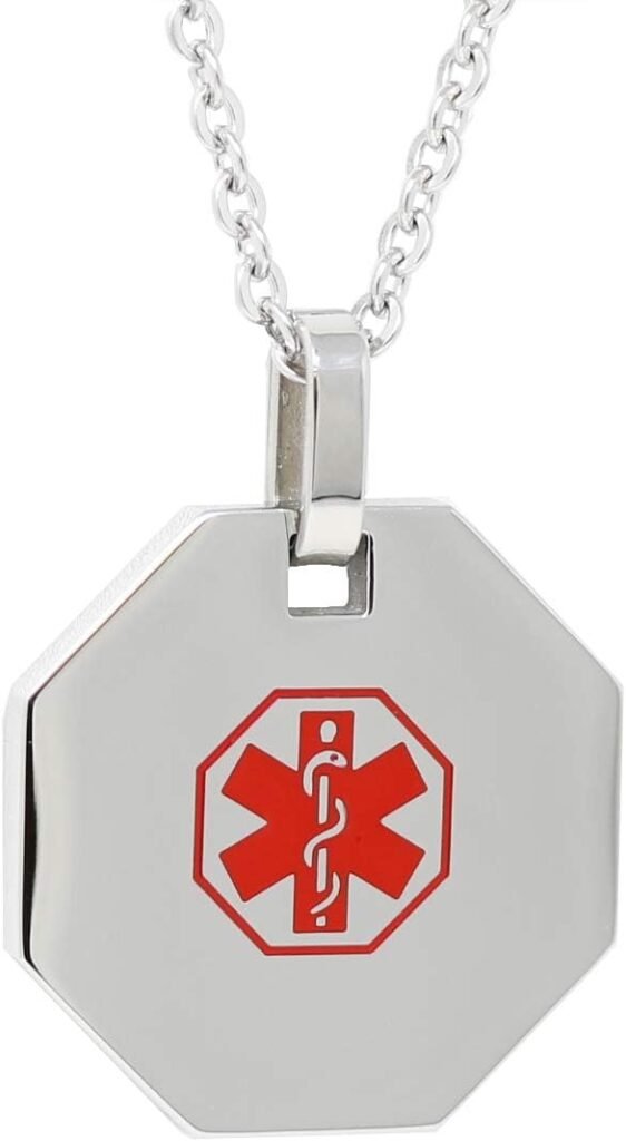 My Identity Doctor - Medical Alert Womens Mens Necklace with Pendant - Custom Engraving for Diabetes Warfarin Dialysis Stroke Pacemakers