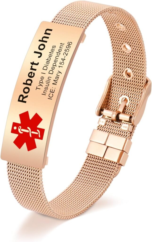 Nibana Personalized Medical Alert Bracelet, Stainless Steel Adjustable Wristband Medical Alert ID Bracelet Wristband Gift for Women Men