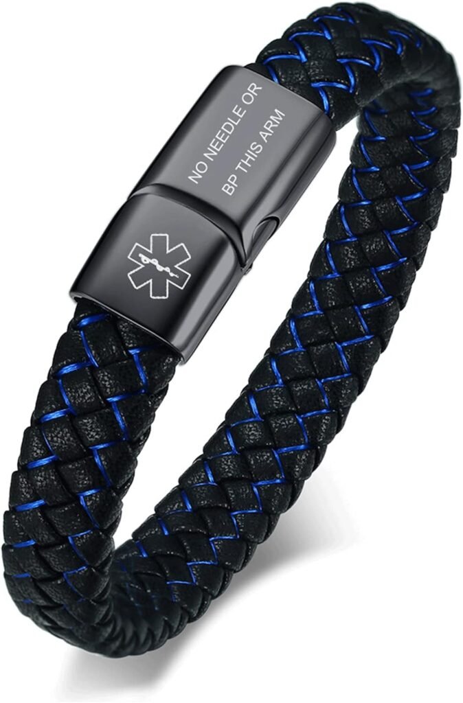 VNOX Blue Braided Leather Medical Symbol Caduceus with Magnetic Clasp Cuff Wristband Bracelet,6.9/7.5/8.5