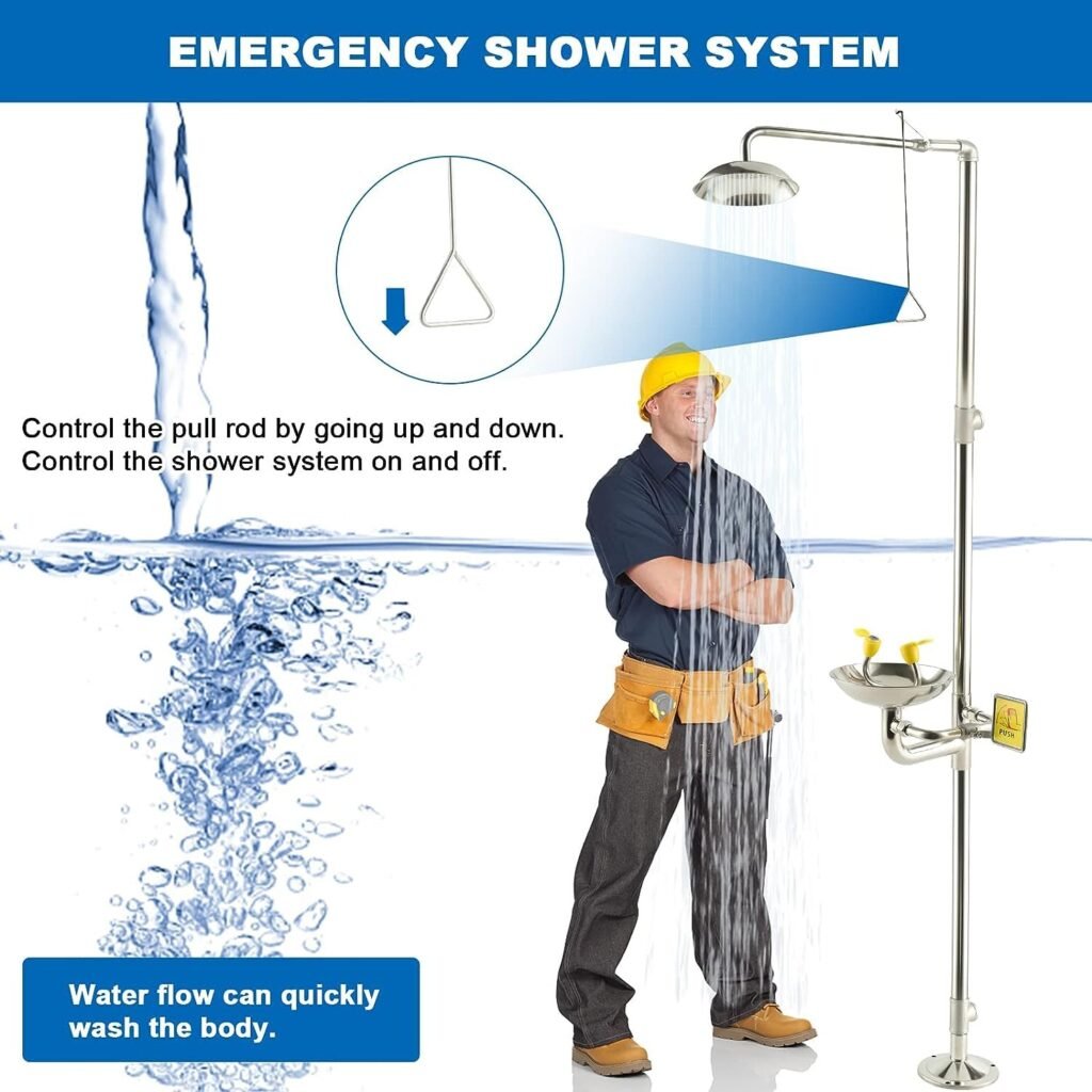 Eye Wash Station Emergency Shower - Yeipower Combination Safety Shower Station First Aid Eyewash Station Eye Irrigation