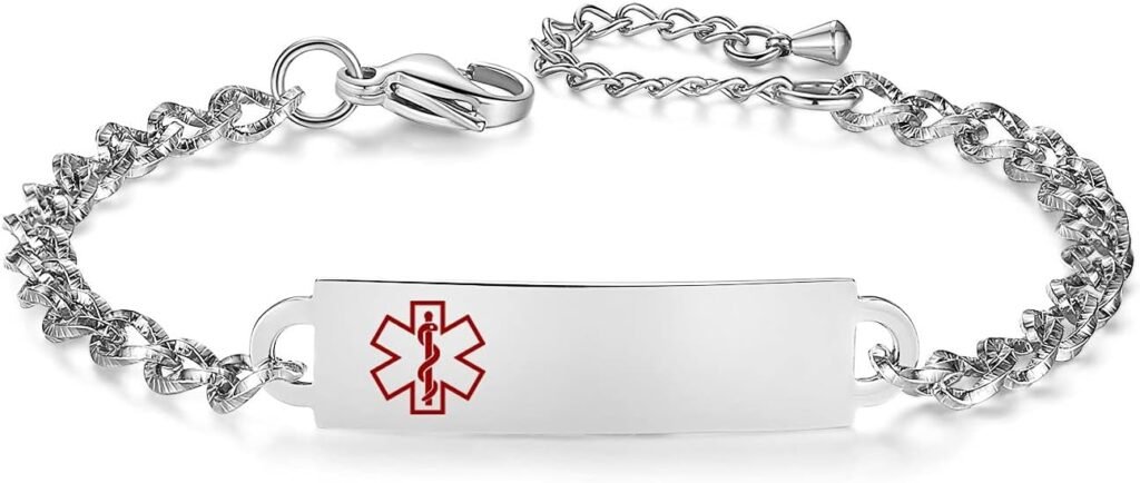 AOAMID Medical Alert Bracelets for Women Adjustable Personalized Free Engrave Medical ID Bracelets 6.5-8 Inch