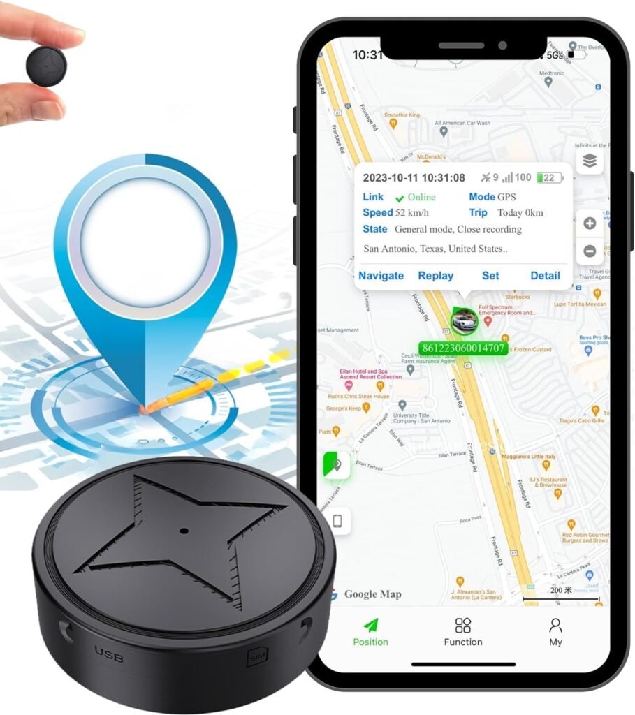 GPS Tracker for Vehicles with Strong Magnetic, Mini Tracker for Vehicles No Subscription Need Sim Card - Smallest Real Time, Anti-Theft Micro Tracking Device with Free App(A)