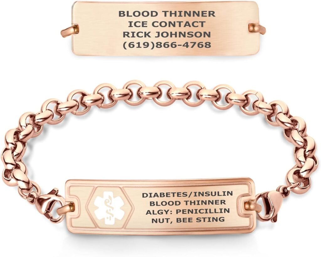 Divoti Dual-sided Engraved Elegant Rolo Medical Alert ID Bracelets for Women – Color/Size