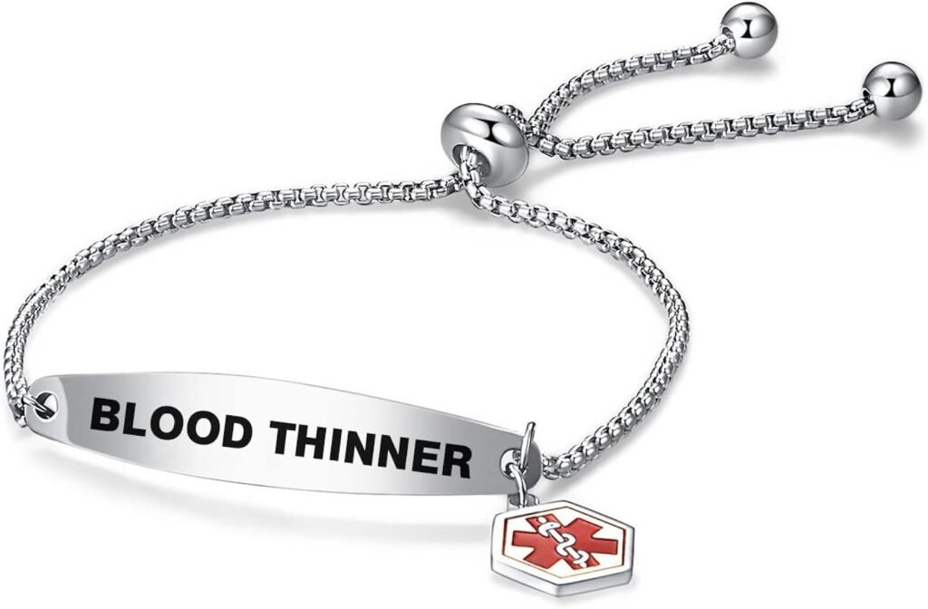 Red Medical Alert ID Bracelet for Women Men Emergency First Aid Engraved Adjustable Stainless Steel Chain Bracelets