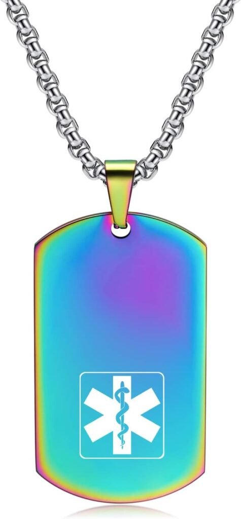 Customize Stainless Steel Medical Alert ID Dog Tag Pendant Necklace for Men and Women, Free Engraving, 20/22/24 Inch Chain