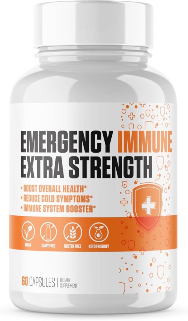 Emergency Immune Extra Strength 10-in-1 | #1 Rated Immune System Support Supplement | Boost Overall Health, Increase Energy w/Echinacea, Vitamin C, Elderberry + 7 More for Men  Women - 60 Pills