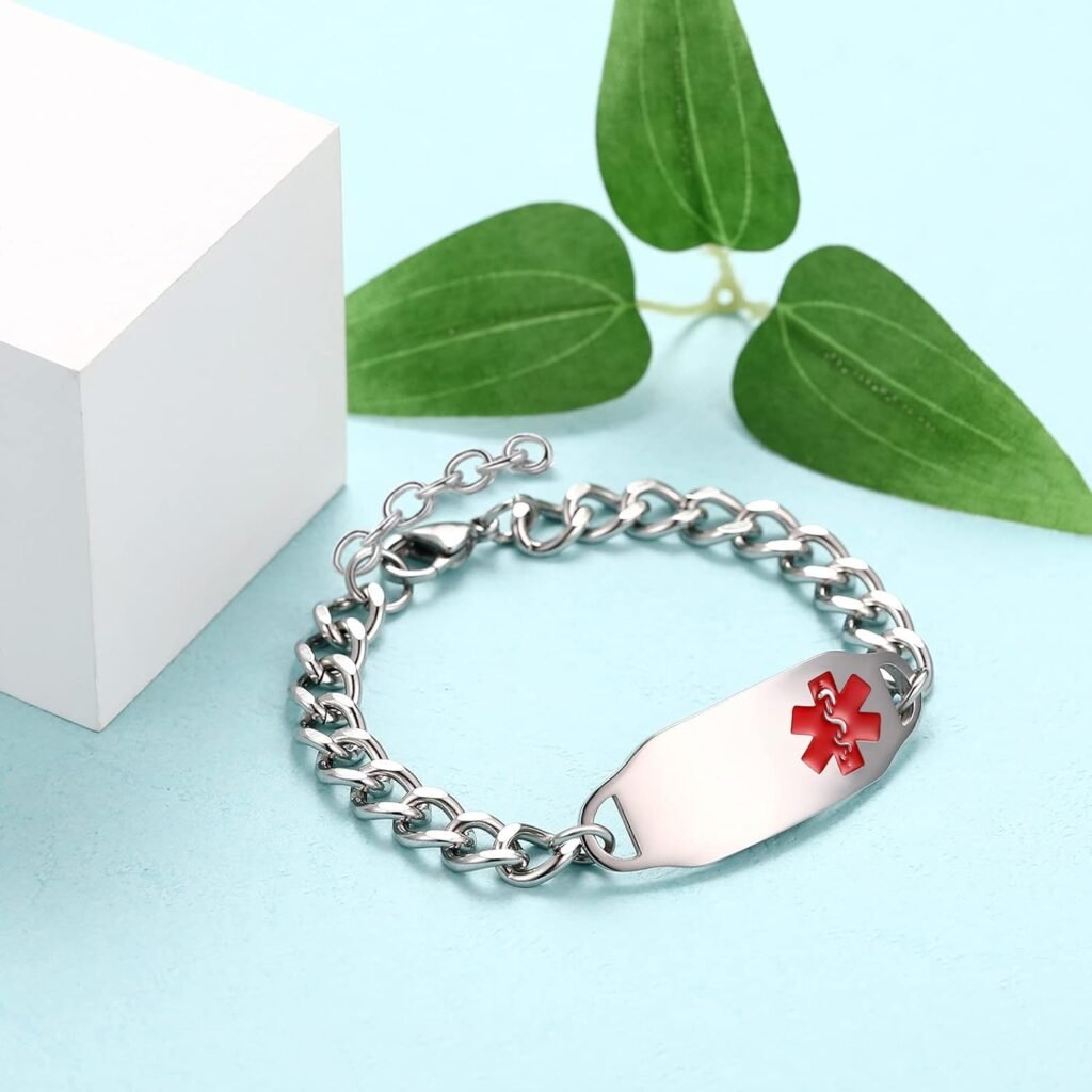 Medical Alert Bracelets for Women Men Free Engraving, Personalized Customizable Medical ID Bracelet, Includes an Emergency Medical Card to Carry More Emergency Medical Information