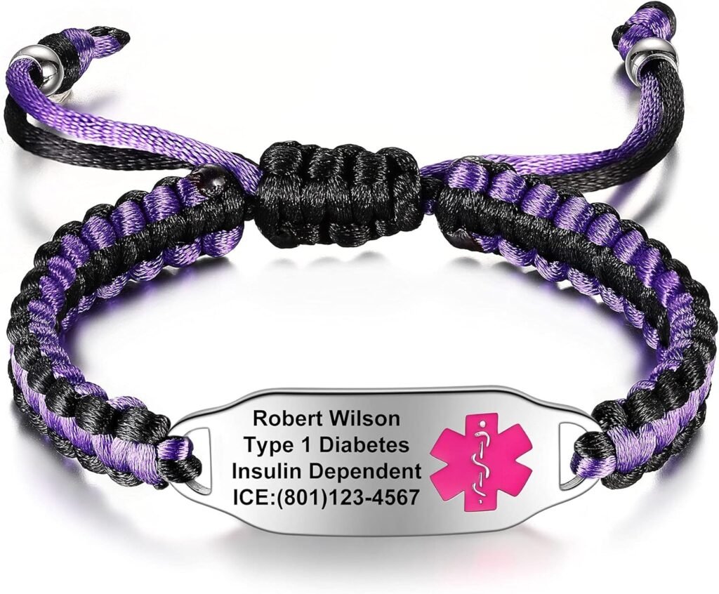 Medical Alert Bracelets for Women Personalized | Medical Alert ID Bracelets | Tow-Tone Polyester Rope Handmade Braided Emergency Bracelet, Adjustable (6.5-8.5 inches)