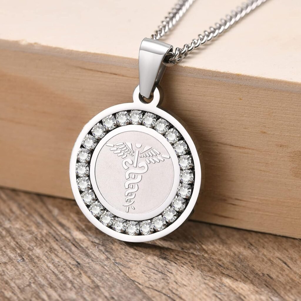 VNOX Personalized Custom Engraving Stainless Steel Emergency Medical Alert ID Dog Tag Pendant Necklace for Men Women