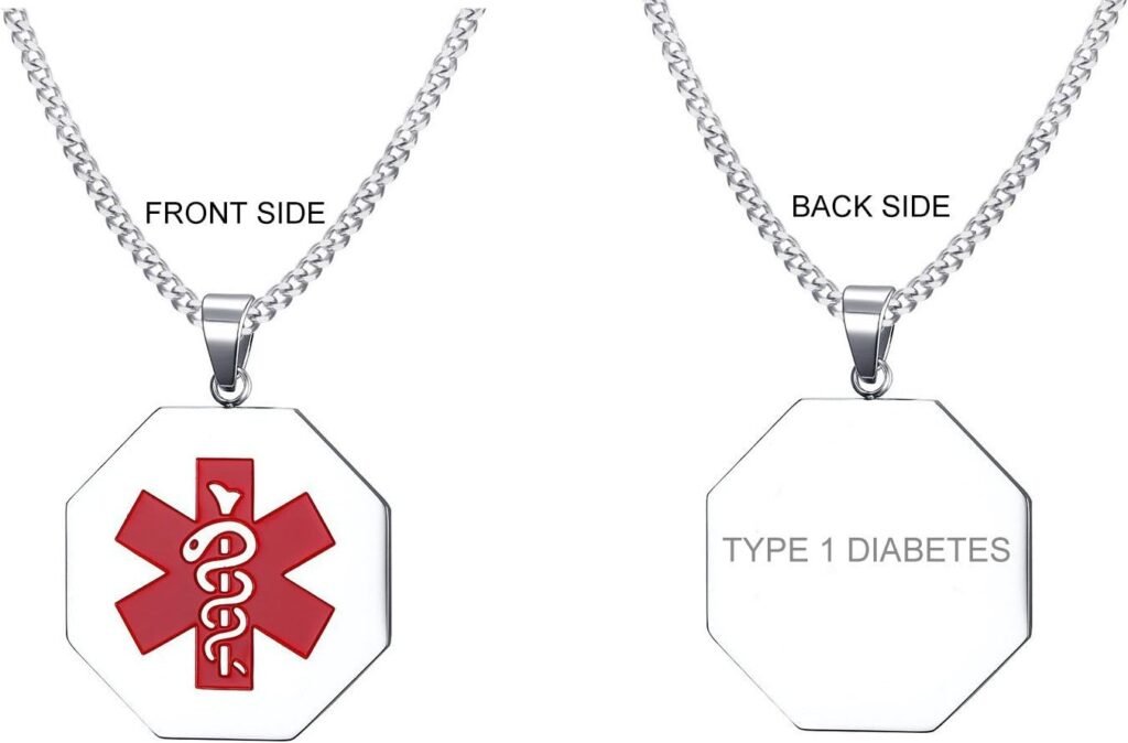 VNOX Personalized Custom Engraving Stainless Steel Emergency Medical Alert ID Dog Tag Pendant Necklace for Men Women